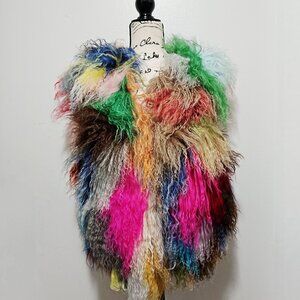 NewReal Mongolian Tibetan Fur Lambswool Sheepskin Long-hair Gilet Waistcoat Vest